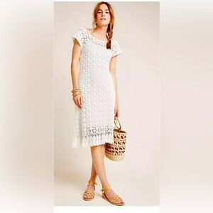 NWT $198 Anthropologie Britannia Crochet MIDI Dress White